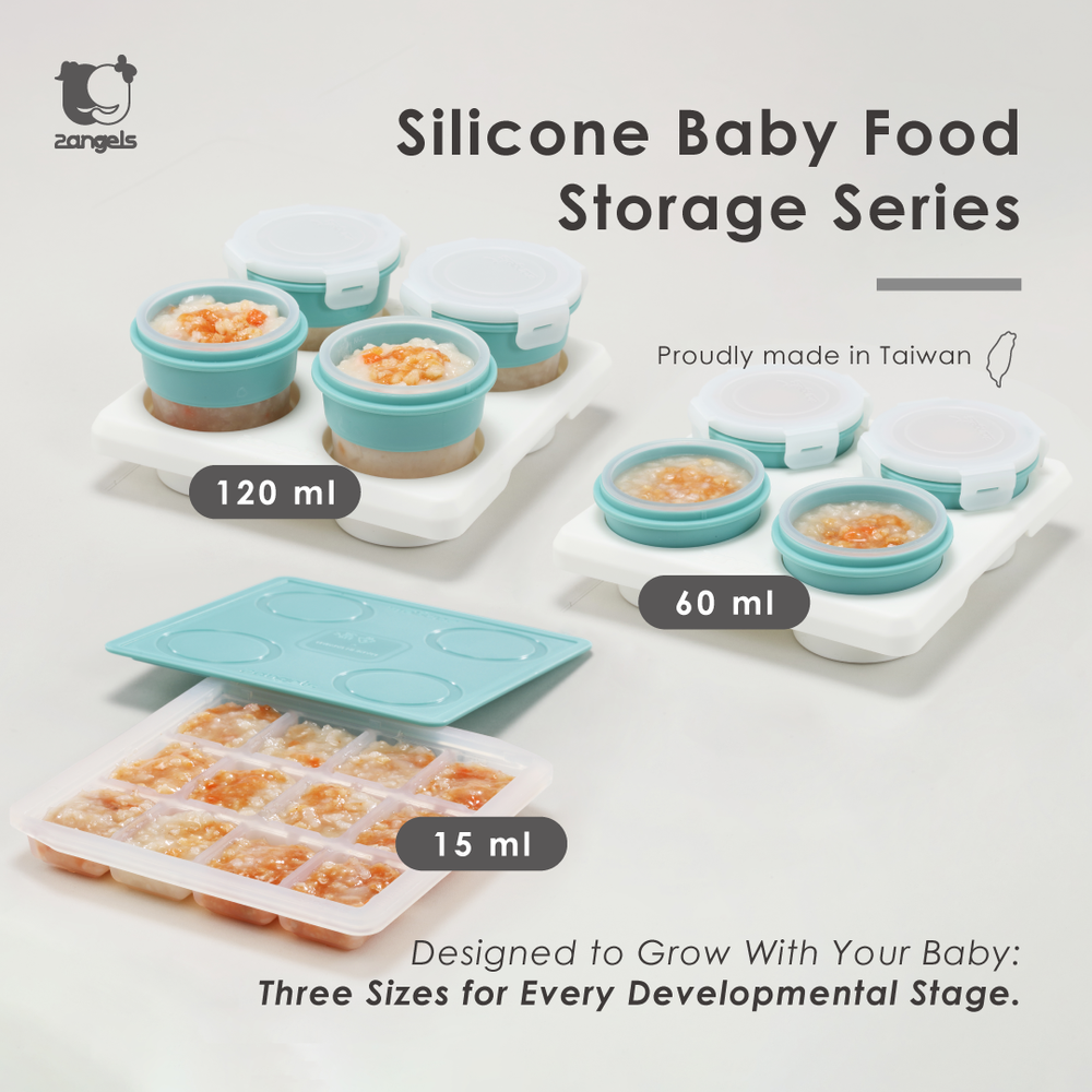 2angels - Silicone Baby Food Storage Container with Lid - Summer Leaf 120 ml - 4 Pcs