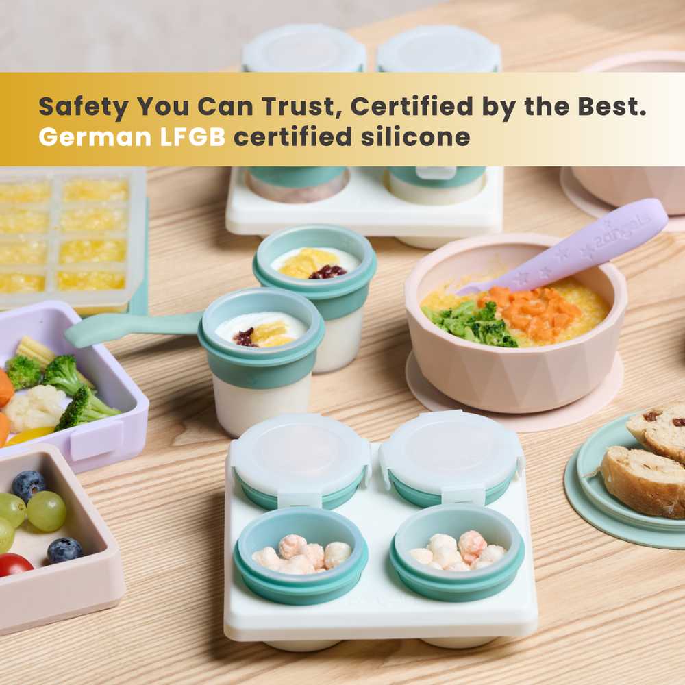 2angels - 2-In-1 Pack N' Go Puzzle Silicone Plate & Bowl - Summer Leaf/Latte - 2 Pcs