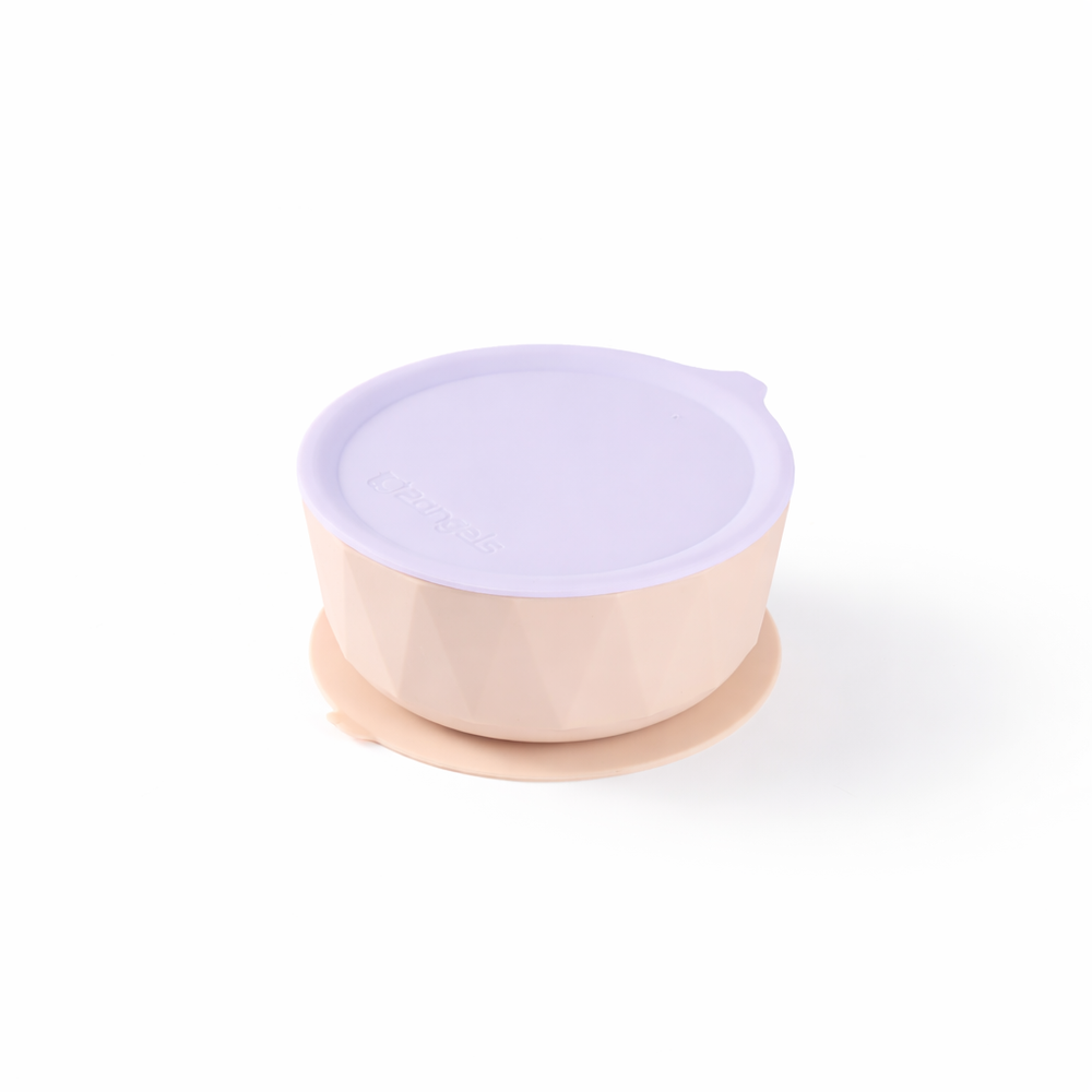 2angels - Diamond Suction Baby Silicone Bowl with Lid 350ml - Lavender/Latte