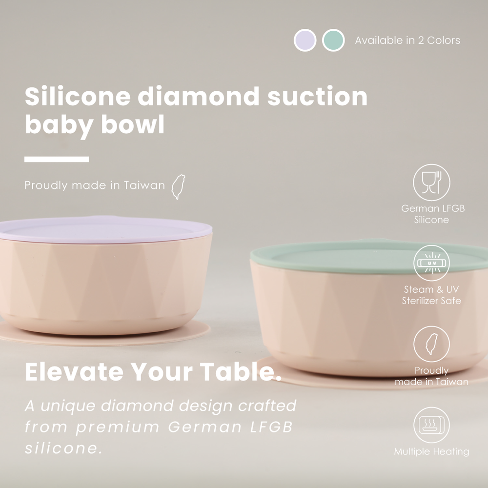 2angels - Diamond Suction Baby Silicone Bowl with Lid 350ml - Lavender/Latte