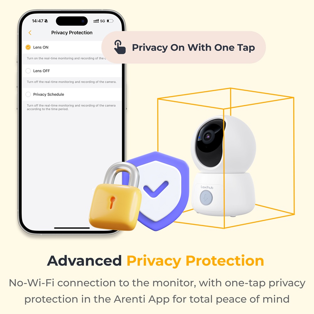 كاميرا مراقبة الأطفال الذكية Laxihub - بدقة 2K و3 ميجابكسل - لون أبيض