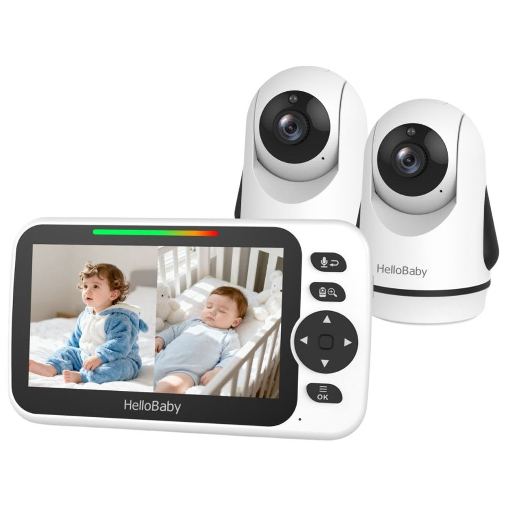 Hello Baby 5-inch LCD Baby Video Monitor With 2 Camera - Black/White, Night Vision