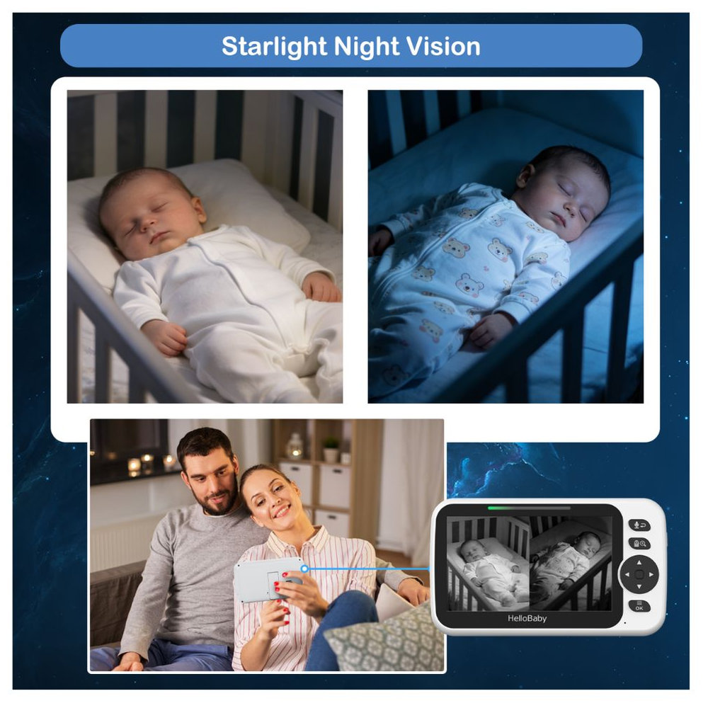 Hello Baby 5-inch LCD Baby Video Monitor With 2 Camera - Black/White, Night Vision