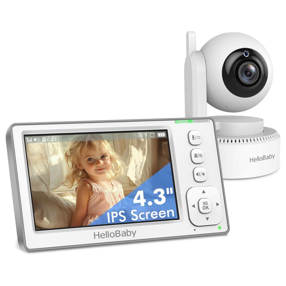 Hello Baby 4.3 Inch LCD Video Baby Monitor with Remote Pan Tilt & Zoom, 2 Way Talk 1000 Ft - Night Vision