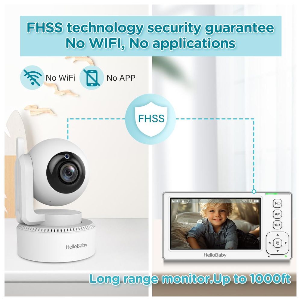 Hello Baby 4.3 Inch LCD Video Baby Monitor with Remote Pan Tilt & Zoom, 2 Way Talk 1000 Ft - Night Vision