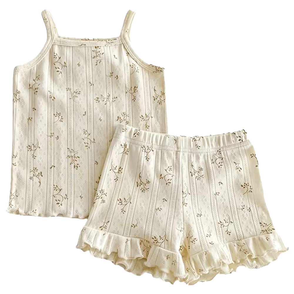 Cherubcare Floral Print Sleeveless Top & Shorts - White - 2 Pcs