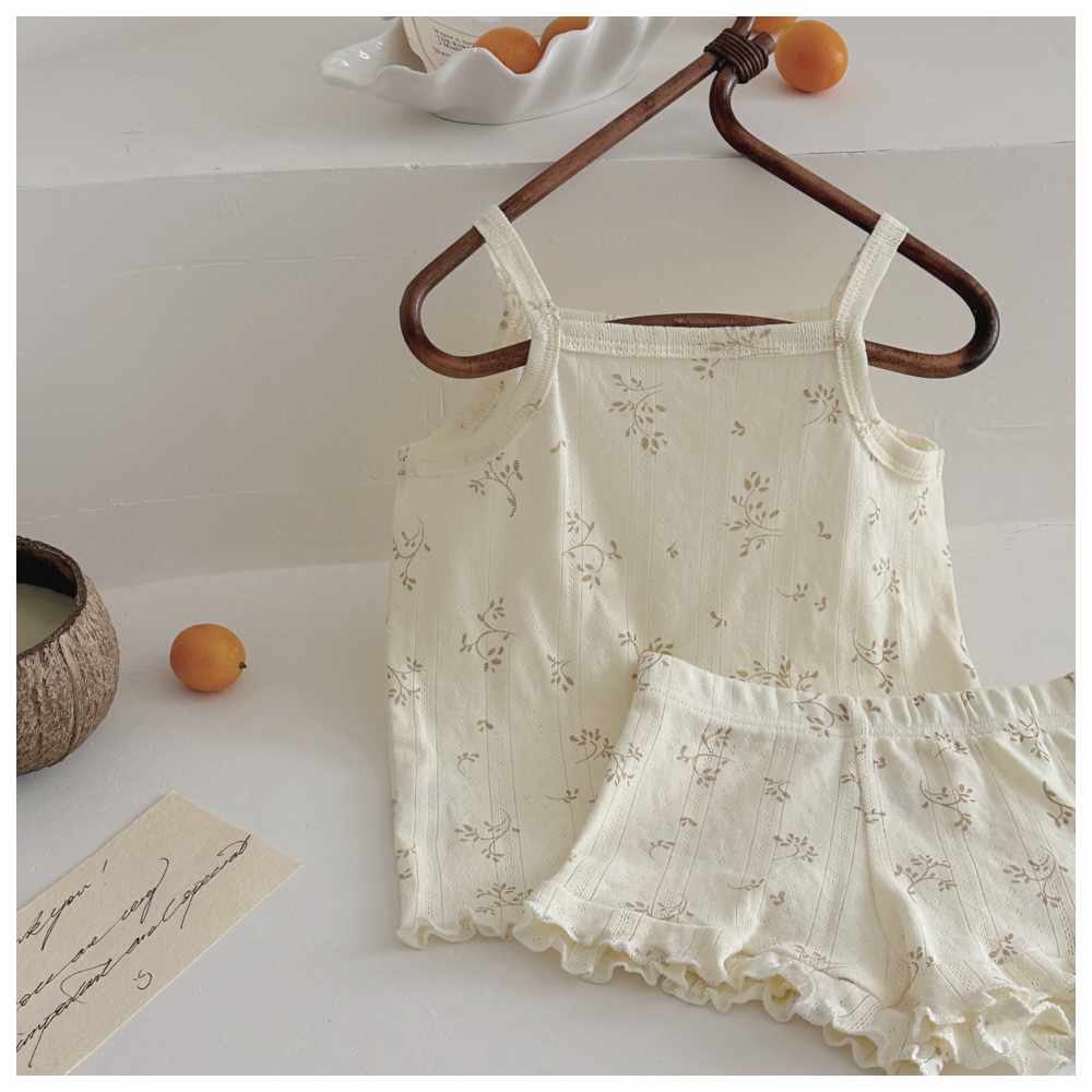 Cherubcare Floral Print Sleeveless Top & Shorts - White - 2 Pcs