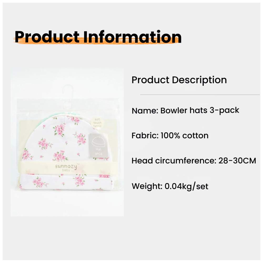Sunnozy Baby Beanie Cap - 3 Pcs