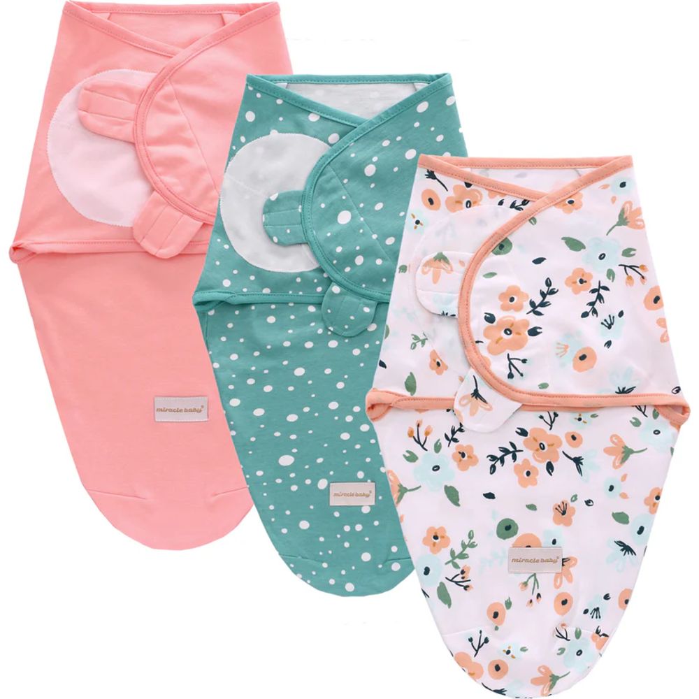 Miracle Baby - 3pc-Set - 100% Cotton Baby Swaddle Wrap Sleeping Bag - Pink