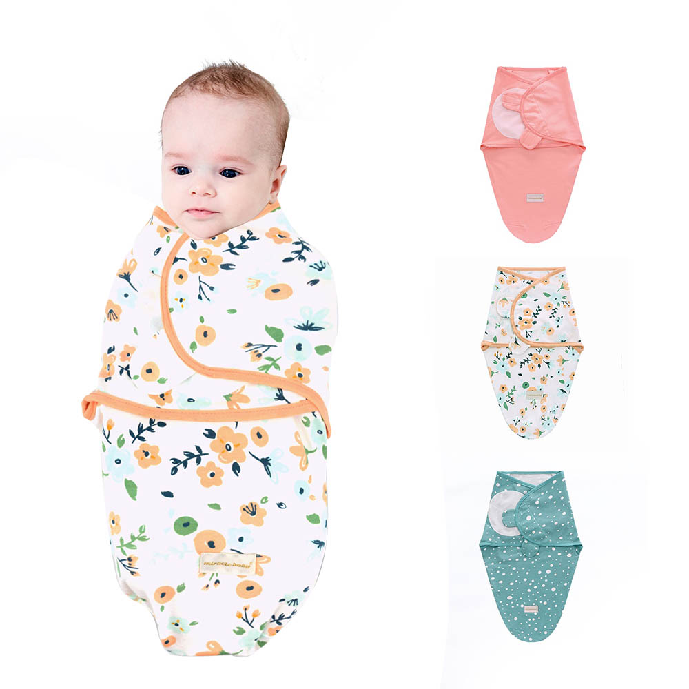 Miracle Baby - 3pc-Set - 100% Cotton Baby Swaddle Wrap Sleeping Bag - Pink