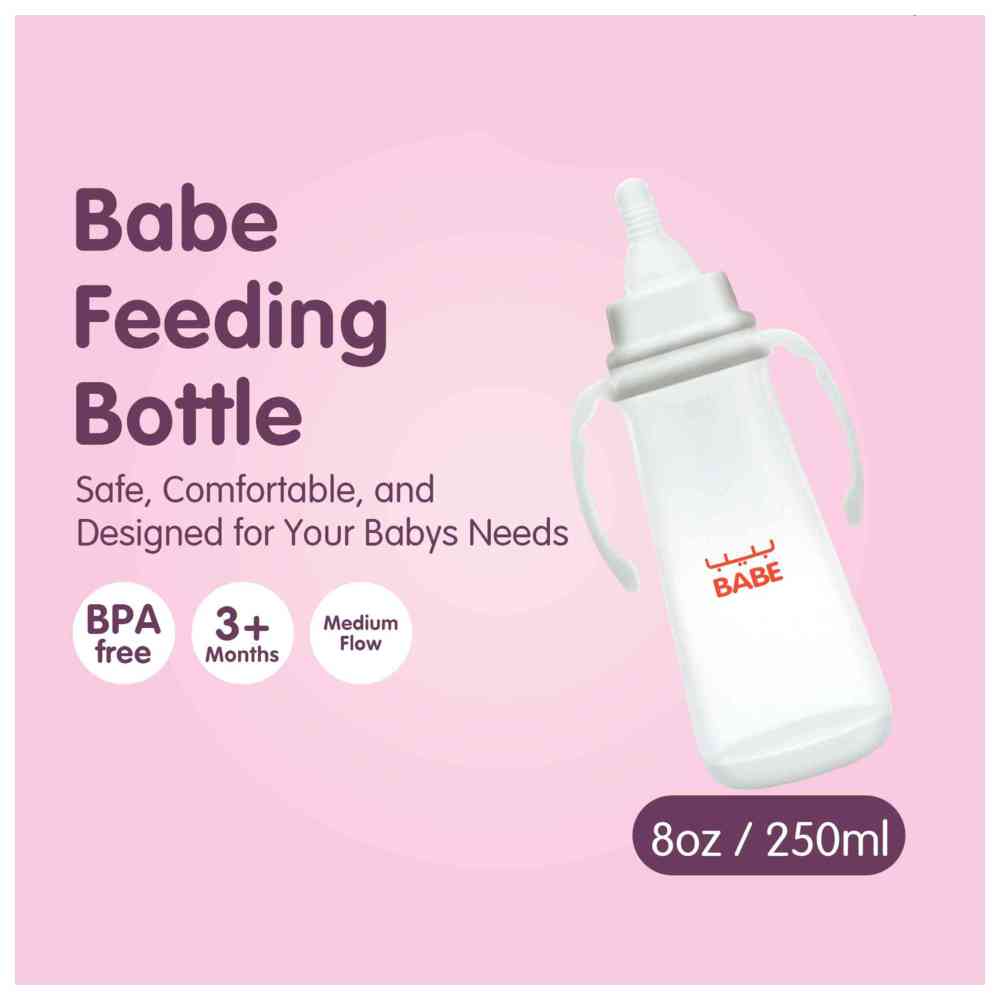 Babe - Baby Feeding Bottle With Handle - White - 250 ml