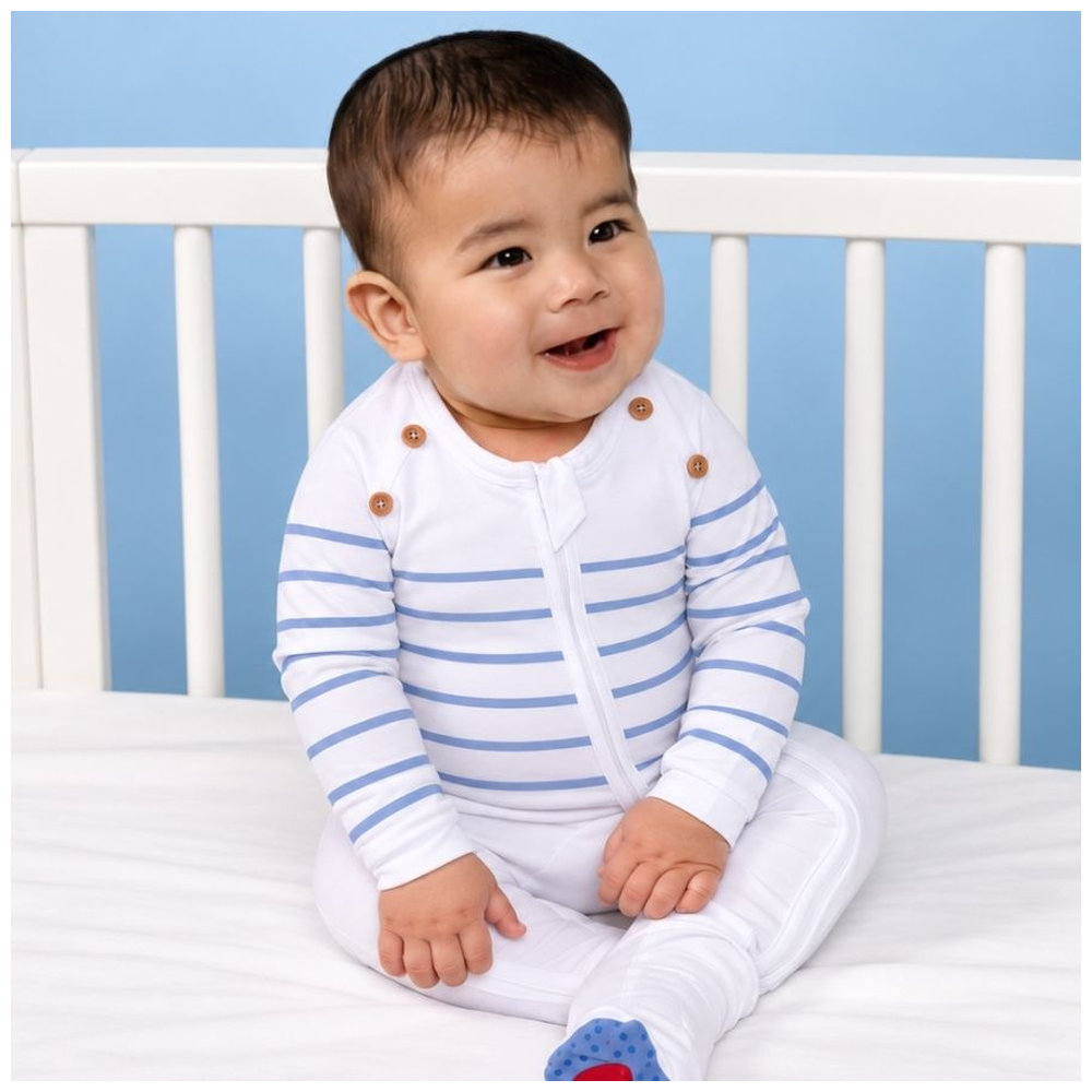 Atlas & Maya Captain Cuddle Organic Bamboo Zippy Playsuit Stripes - White/Blue