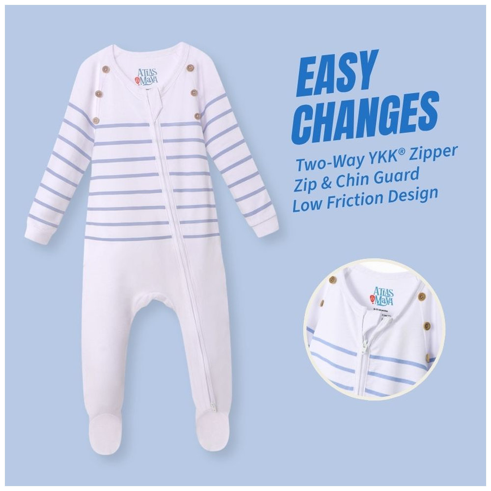 Atlas & Maya Captain Cuddle Organic Bamboo Zippy Playsuit Stripes - White/Blue