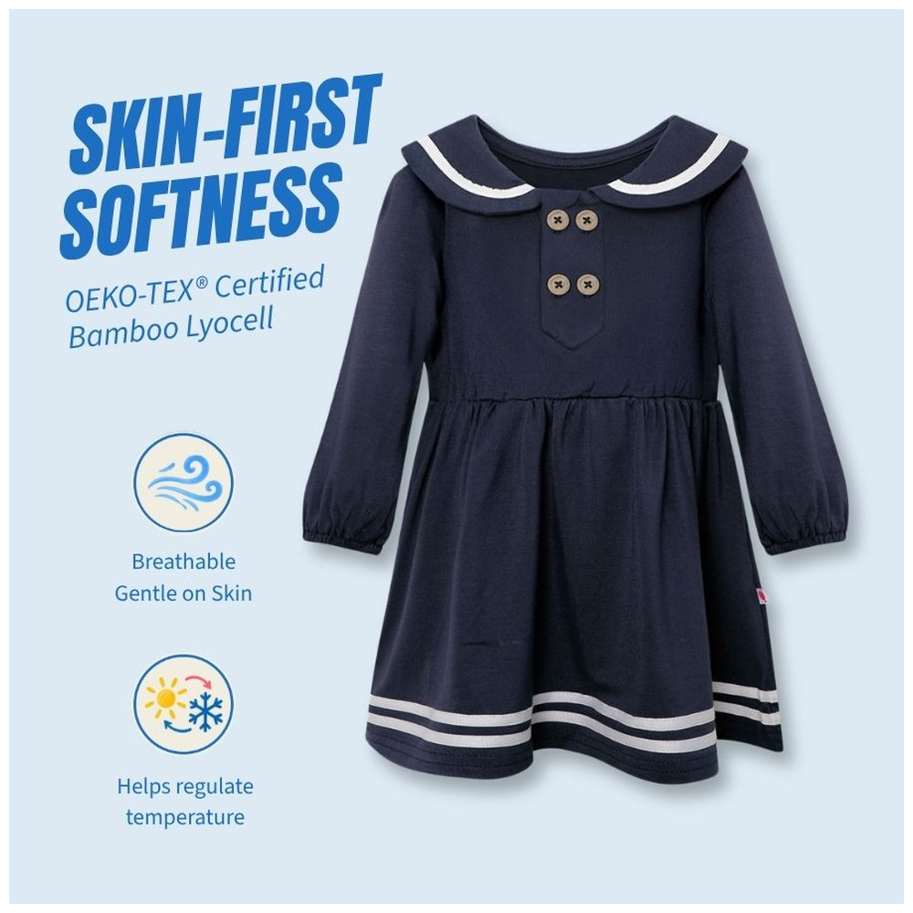 Atlas & Maya First Mate Organic Bamboo Sailor Dress & Diaper Cover - Navy Blue - 2 Pcs