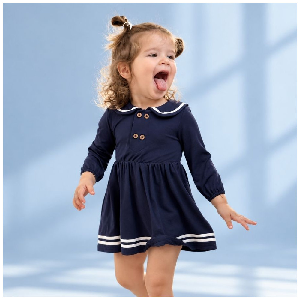 Atlas & Maya First Mate Organic Bamboo Sailor Dress & Diaper Cover - Navy Blue - 2 Pcs