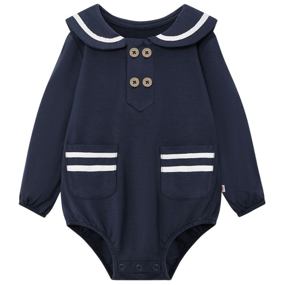 Atlas & Maya First Mate Organic Bamboo Sailor Onesie - Navy Blue
