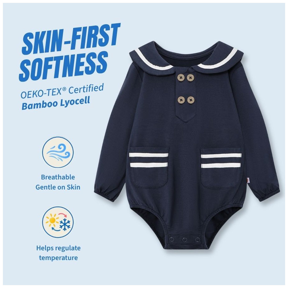 Atlas & Maya First Mate Organic Bamboo Sailor Onesie - Navy Blue