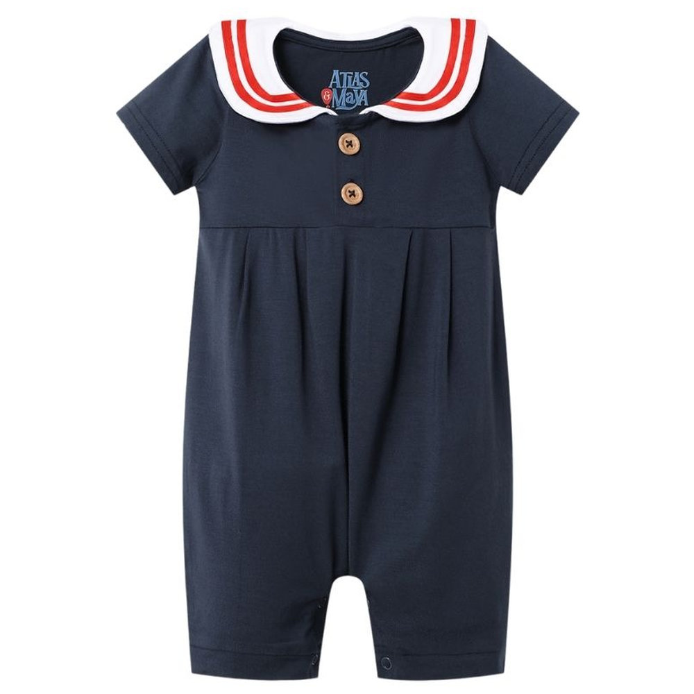 Atlas & Maya Little Skipper Organic Bamboo Sailor Romper - Navy Blue