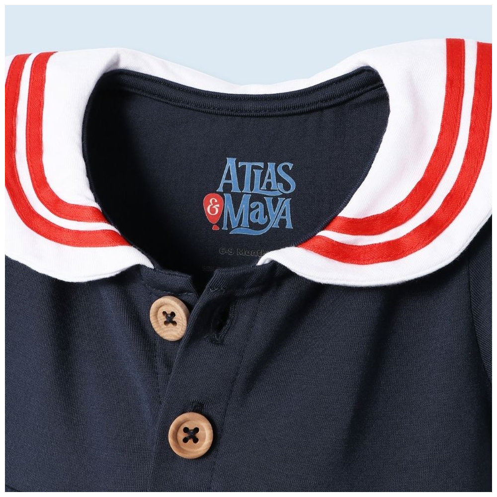 Atlas & Maya Little Skipper Organic Bamboo Sailor Romper - Navy Blue