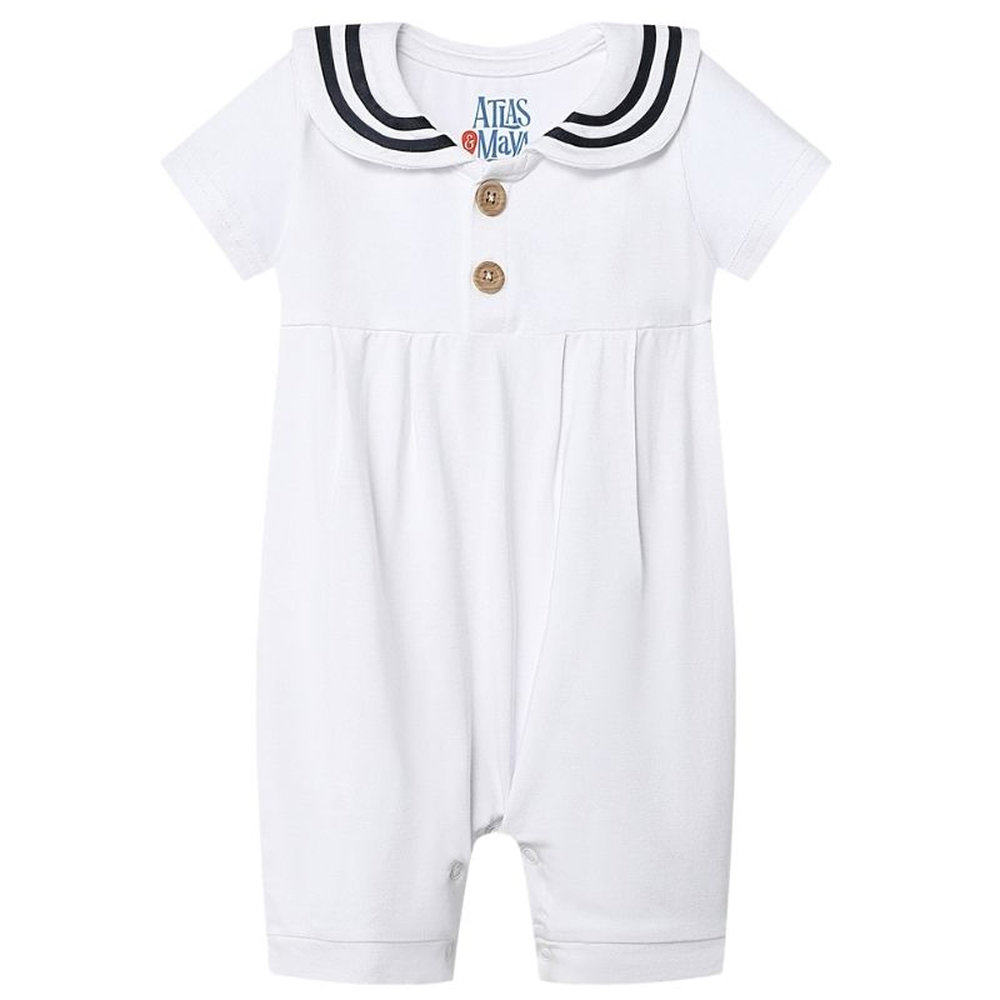 Atlas & Maya Little Skipper Organic Bamboo Sailor Romper - White