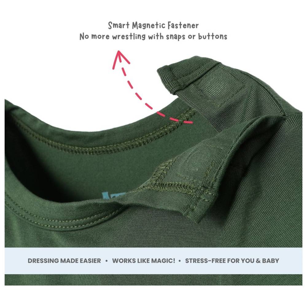 Atlas & Maya Iconic Short Sleeve Magnetic Bodysuit with Pocket - Green
