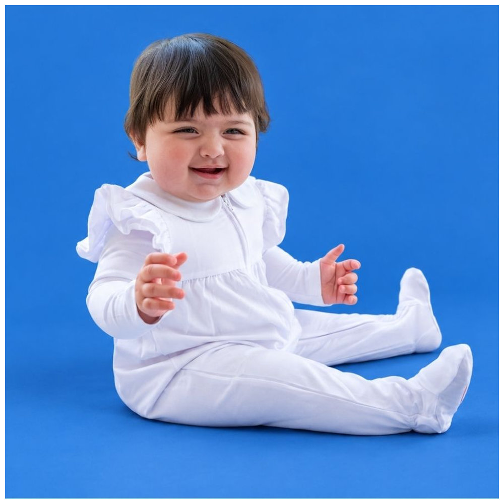Atlas & Maya Ruffle Truffle Organic Bamboo Zippy Playsuit - White