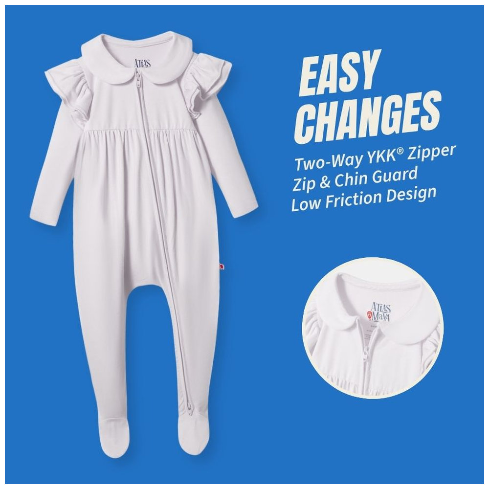 Atlas & Maya Ruffle Truffle Organic Bamboo Zippy Playsuit - White