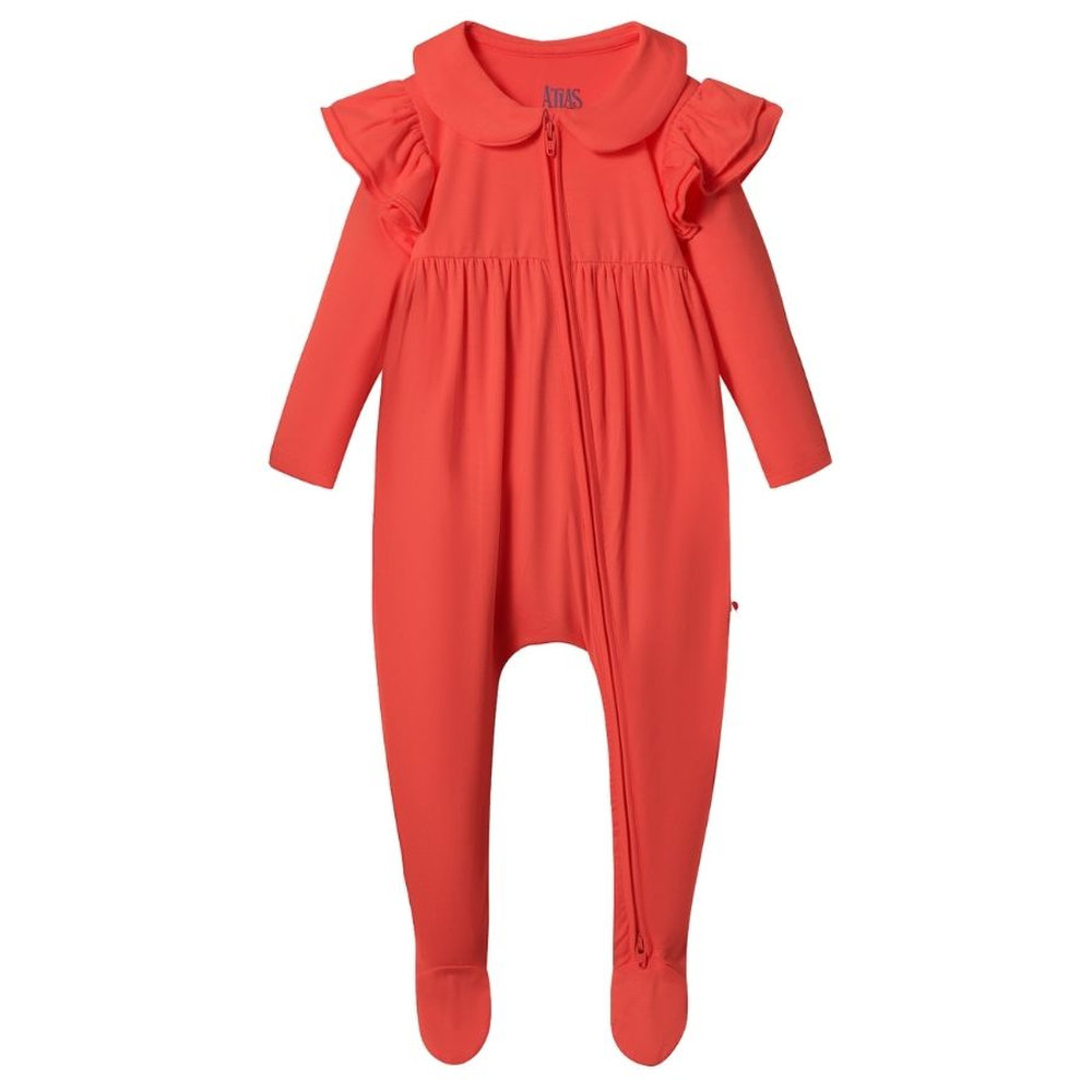 Atlas & Maya Ruffle Truffle Organic Bamboo Zippy Playsuit - Coral
