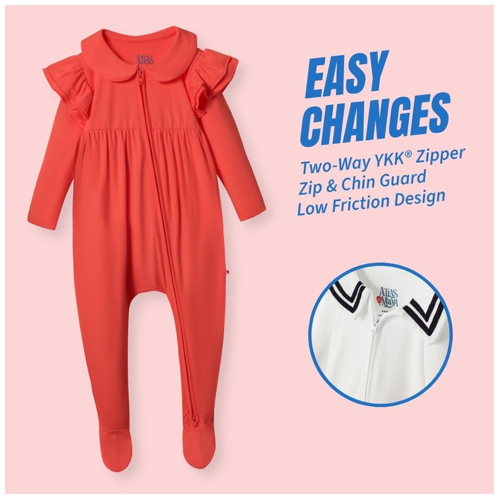 Atlas & Maya Ruffle Truffle Organic Bamboo Zippy Playsuit - Coral