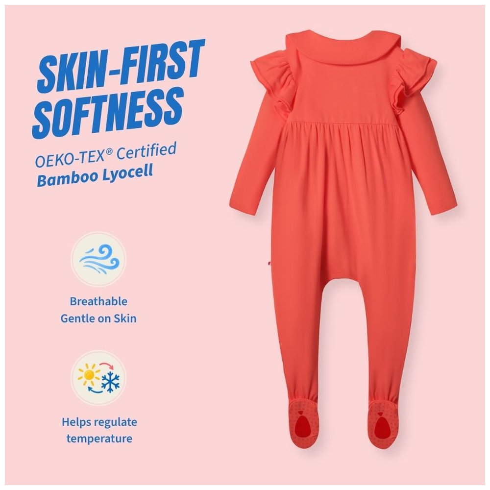 Atlas & Maya Ruffle Truffle Organic Bamboo Zippy Playsuit - Coral