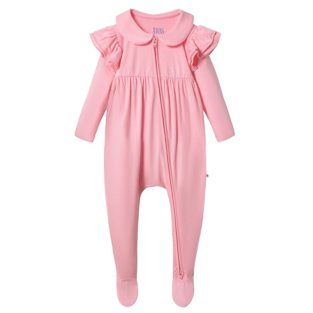 Atlas & Maya Ruffle Truffle Organic Bamboo Zippy Playsuit Flamingo - Pink