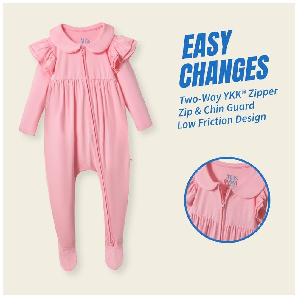 Atlas & Maya Ruffle Truffle Organic Bamboo Zippy Playsuit Flamingo - Pink
