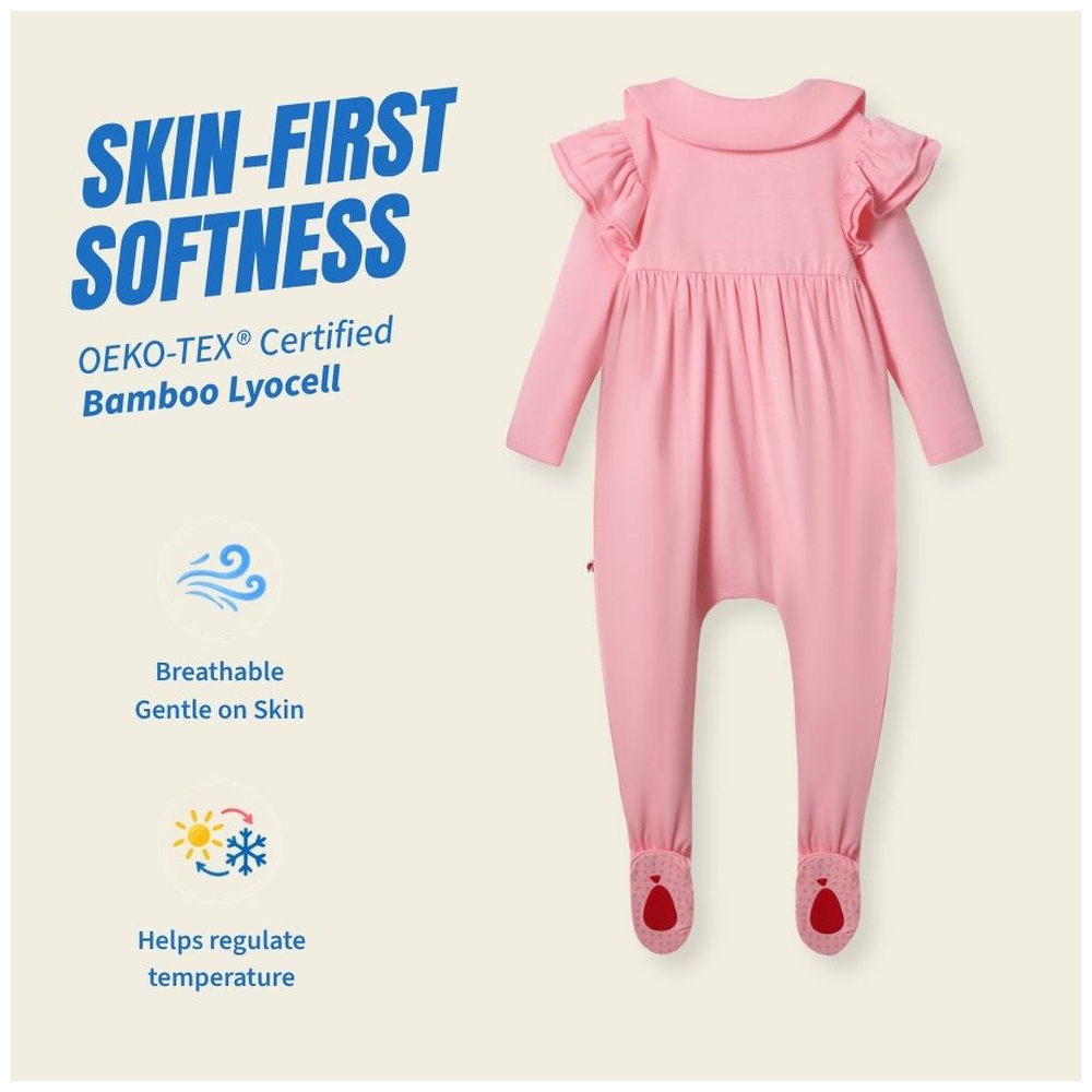 Atlas & Maya Ruffle Truffle Organic Bamboo Zippy Playsuit Flamingo - Pink