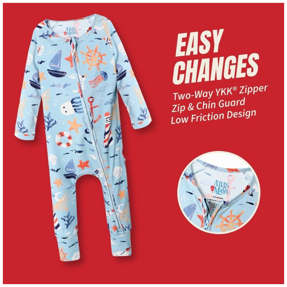 Atlas & Maya Sleepy Time Organic Bamboo Anchor Away Sleepsuit