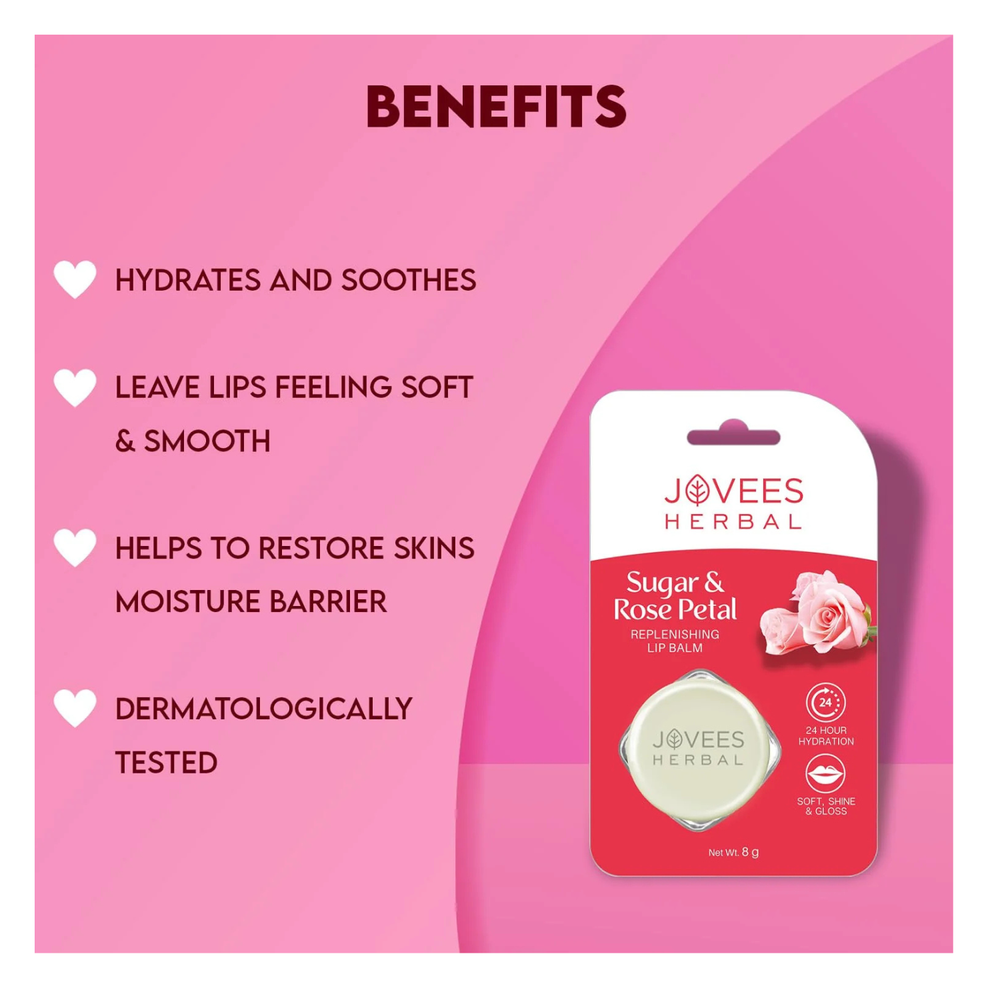 Jovees Herbal - Sugar & Rose Petal Lip Balm - 8 gm