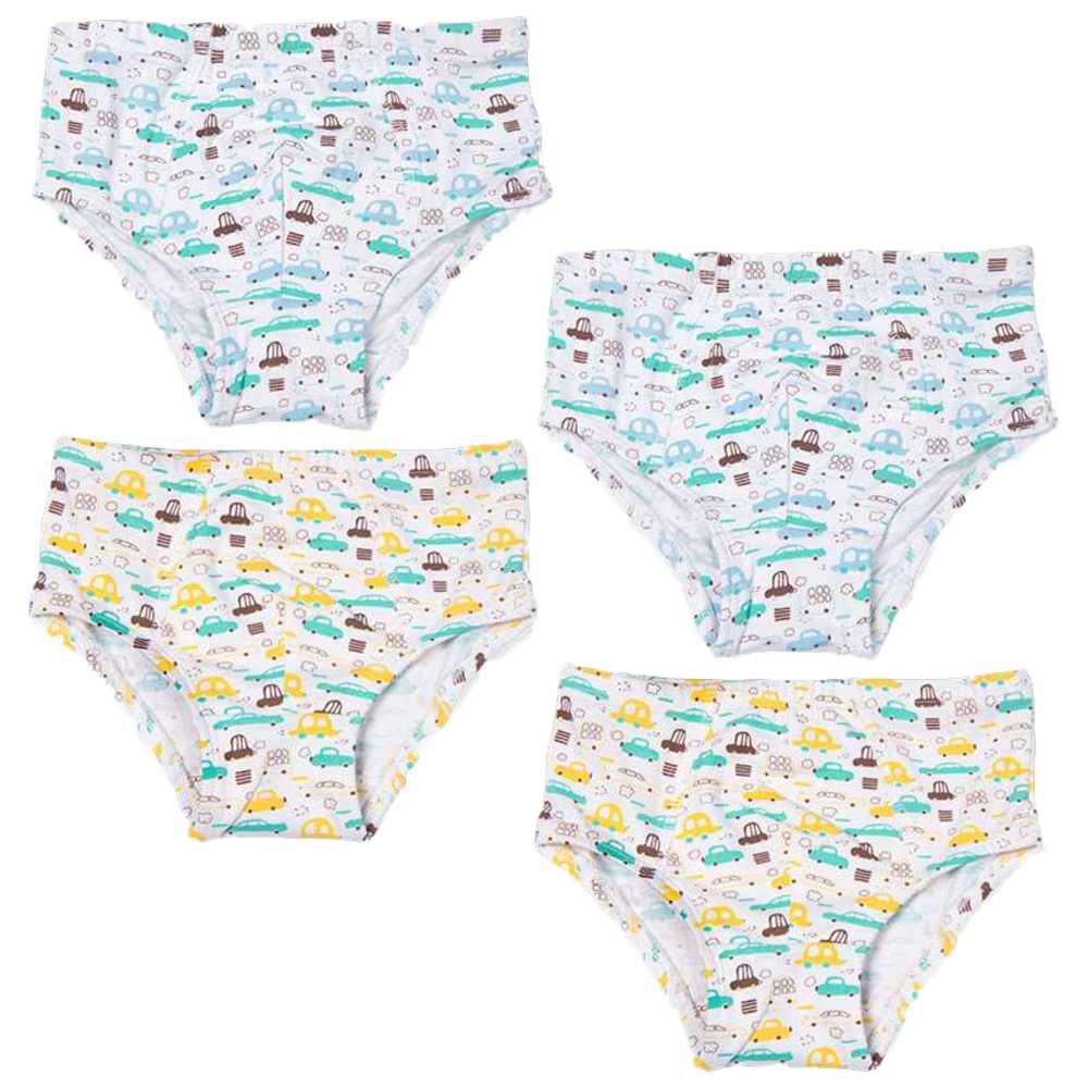 Keebee Boy's Vehicle Print Soft & Comfortable Briefs - Pack of 4