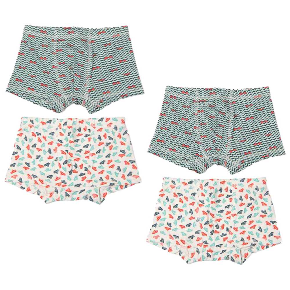 Keebee Boy's Paper Boat Print Soft & Comfortable Boxers - Pack of 4