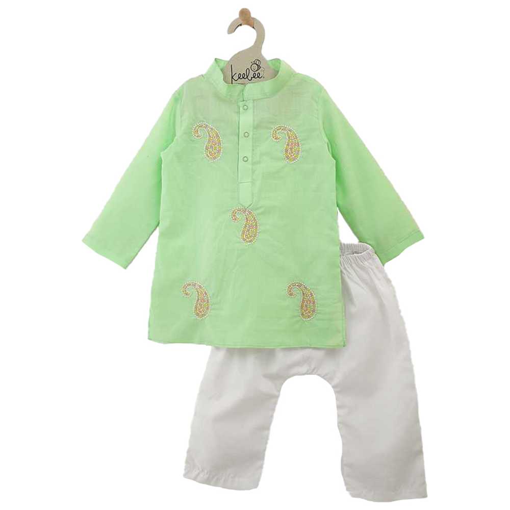 Keebee Organic Cotton Paisley Embroidered Kurta & Patiala Pants - 2 Pcs