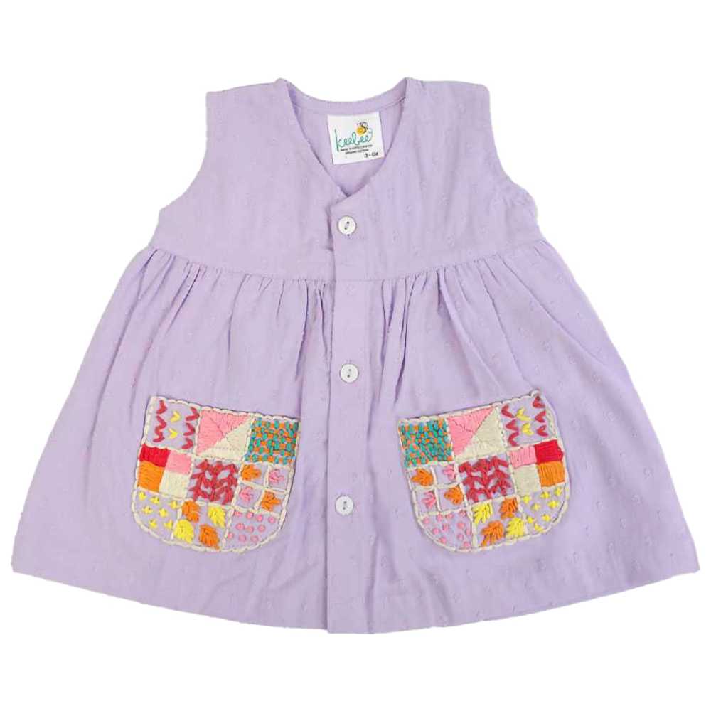 Keebee Organic Cotton Hand Embroidered Dress - Lilac