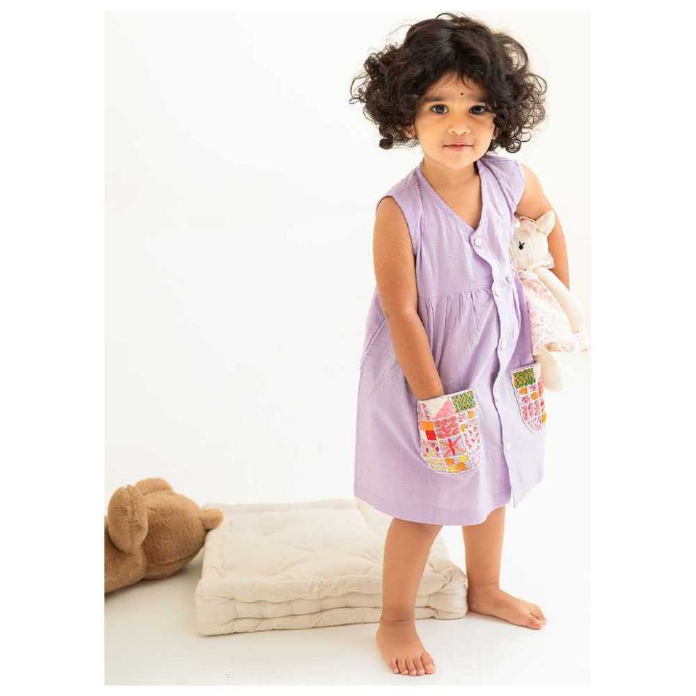 Keebee Organic Cotton Hand Embroidered Dress - Lilac