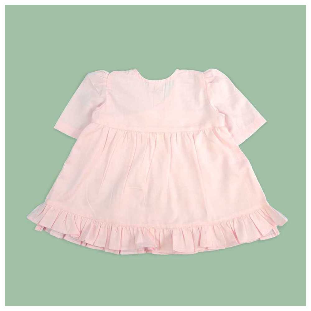 Keebee Organic Cotton Rabbits Embroidered Wrap Dress - Pink