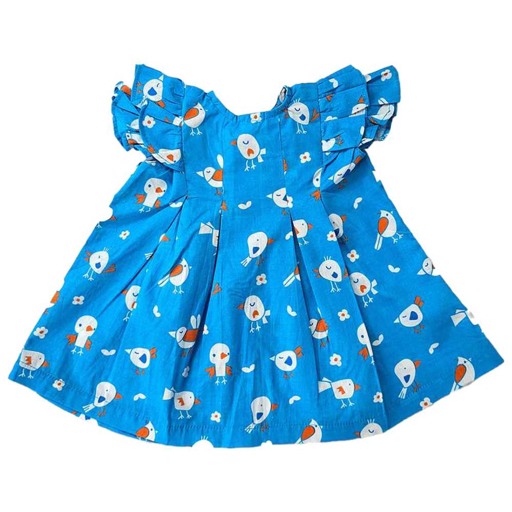Keebee Organic Cotton Birdie Print Iris Dress - Blue