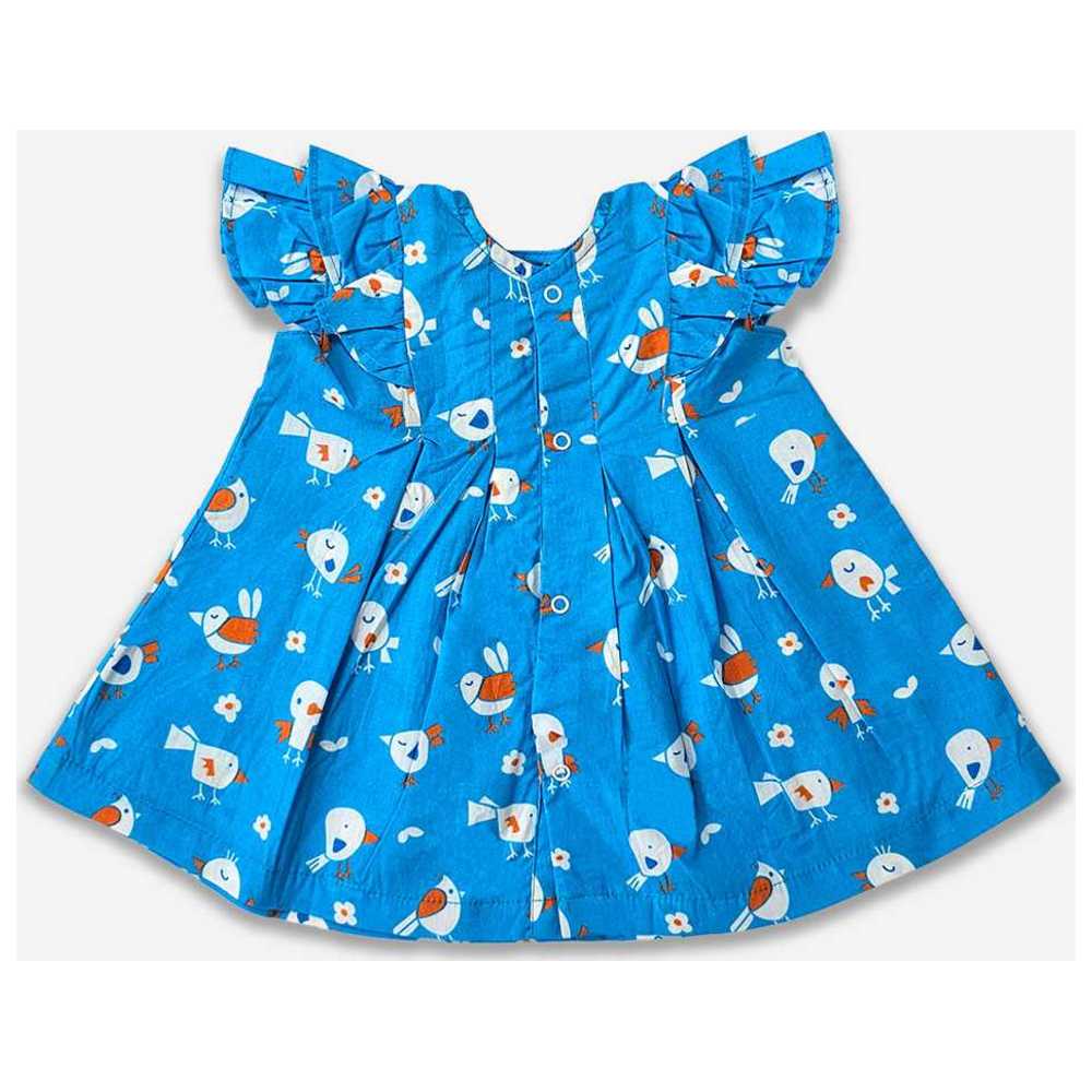 Keebee Organic Cotton Birdie Print Iris Dress - Blue