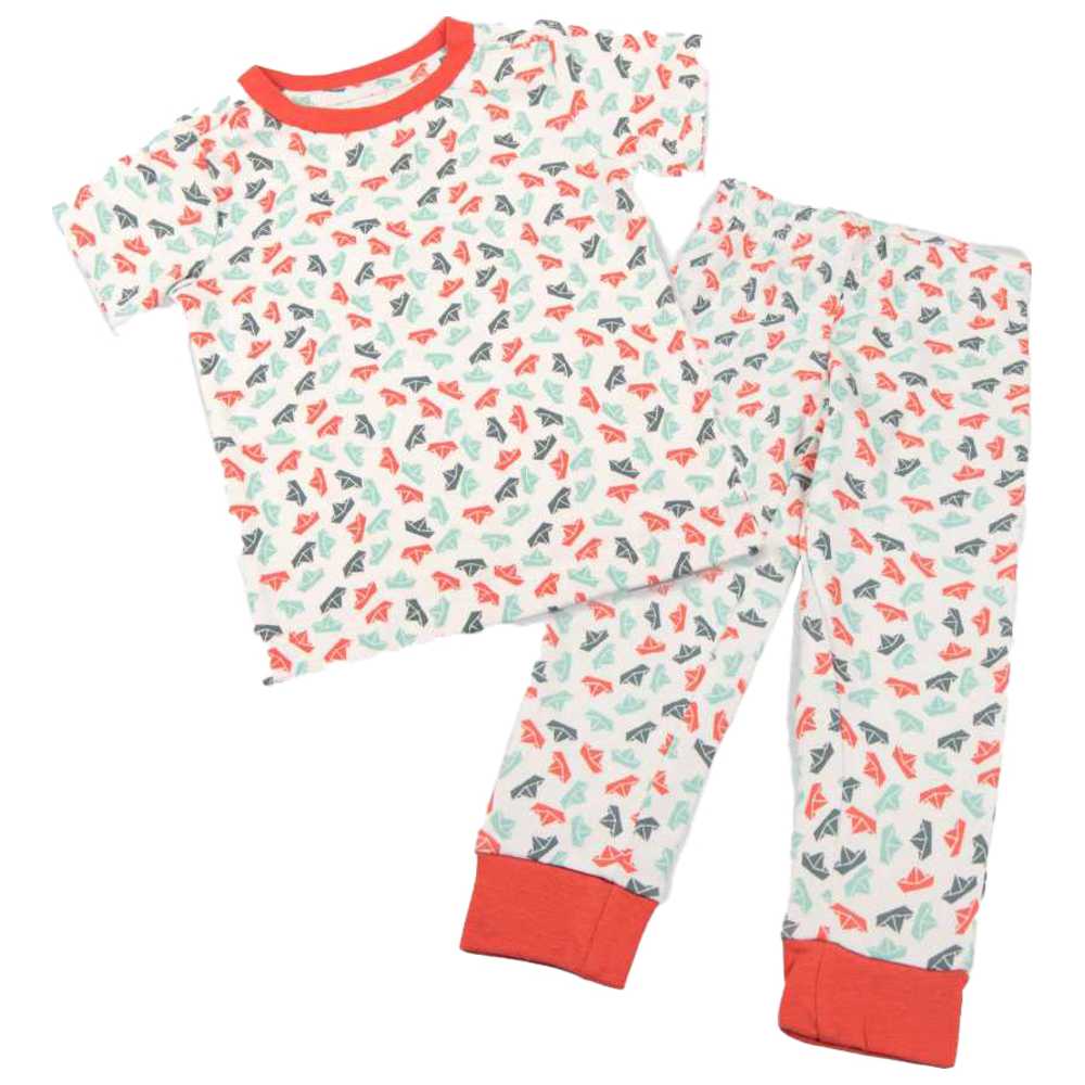 Keebee Organic Cotton Paper Boats Print Pyjama Set - 2 Pcs