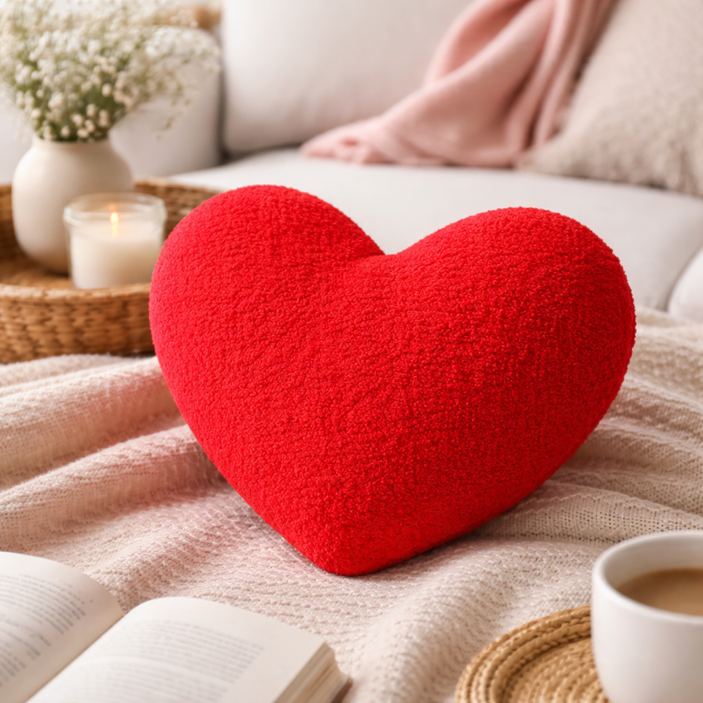 Share the Love - Velvet Plush Heart Cushion - Red