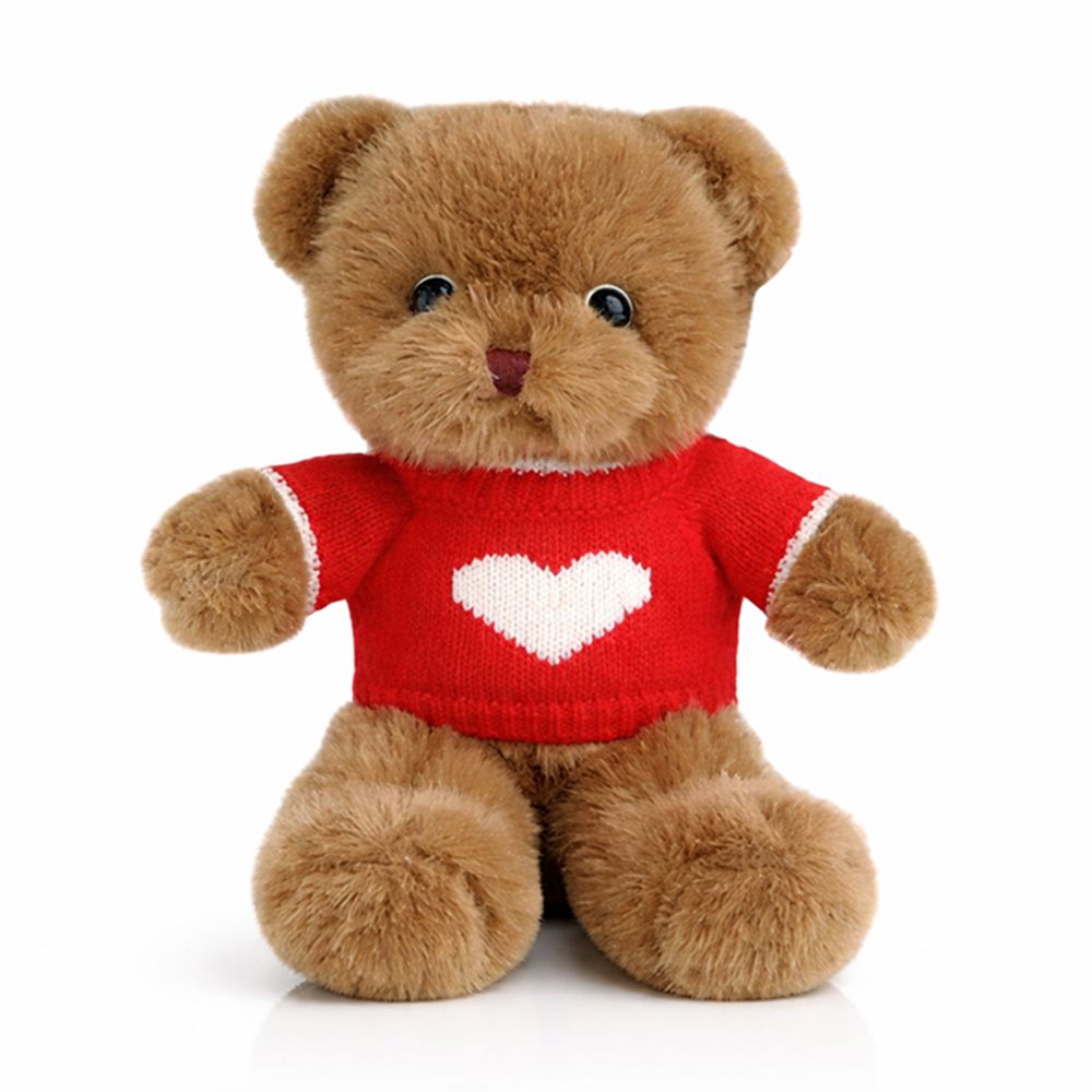 Share the Love - Warm Hugs Teddy With Heart Sweater - Brown - 25 cm
