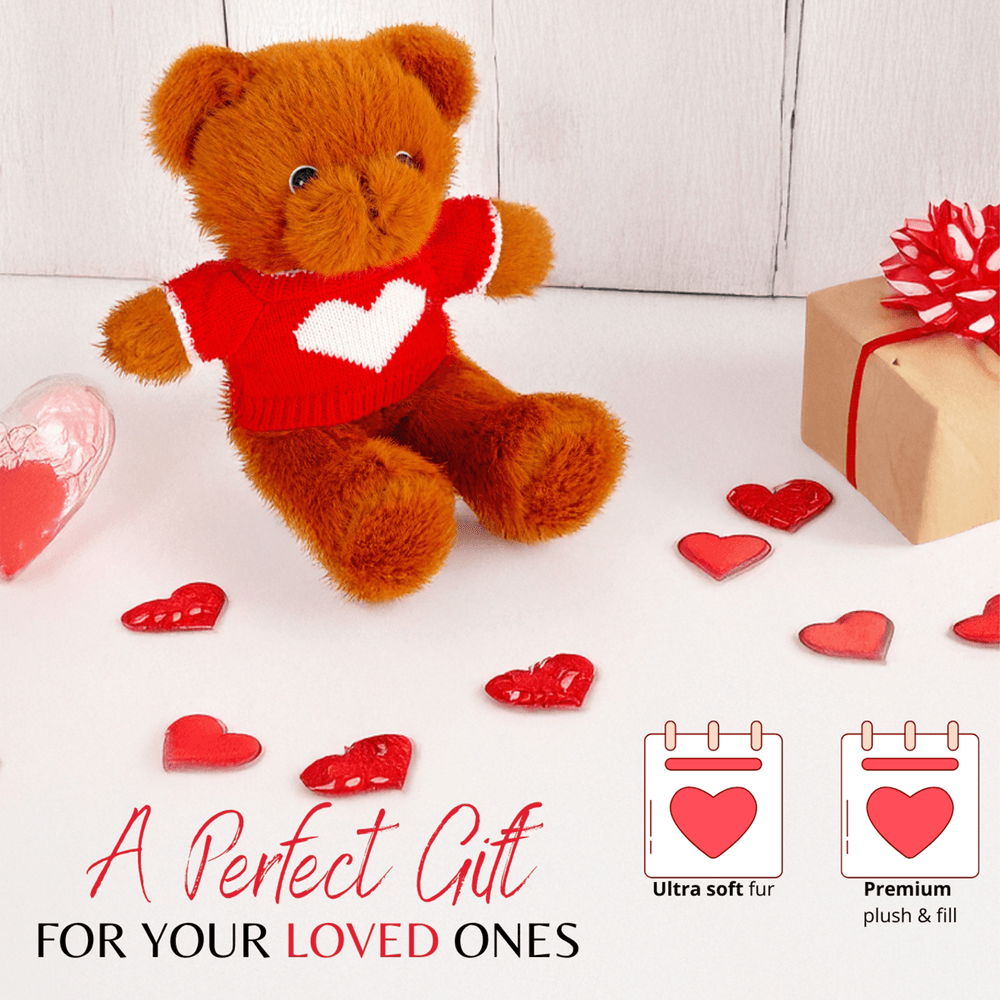 Share the Love - Warm Hugs Teddy With Heart Sweater - Brown - 25 cm