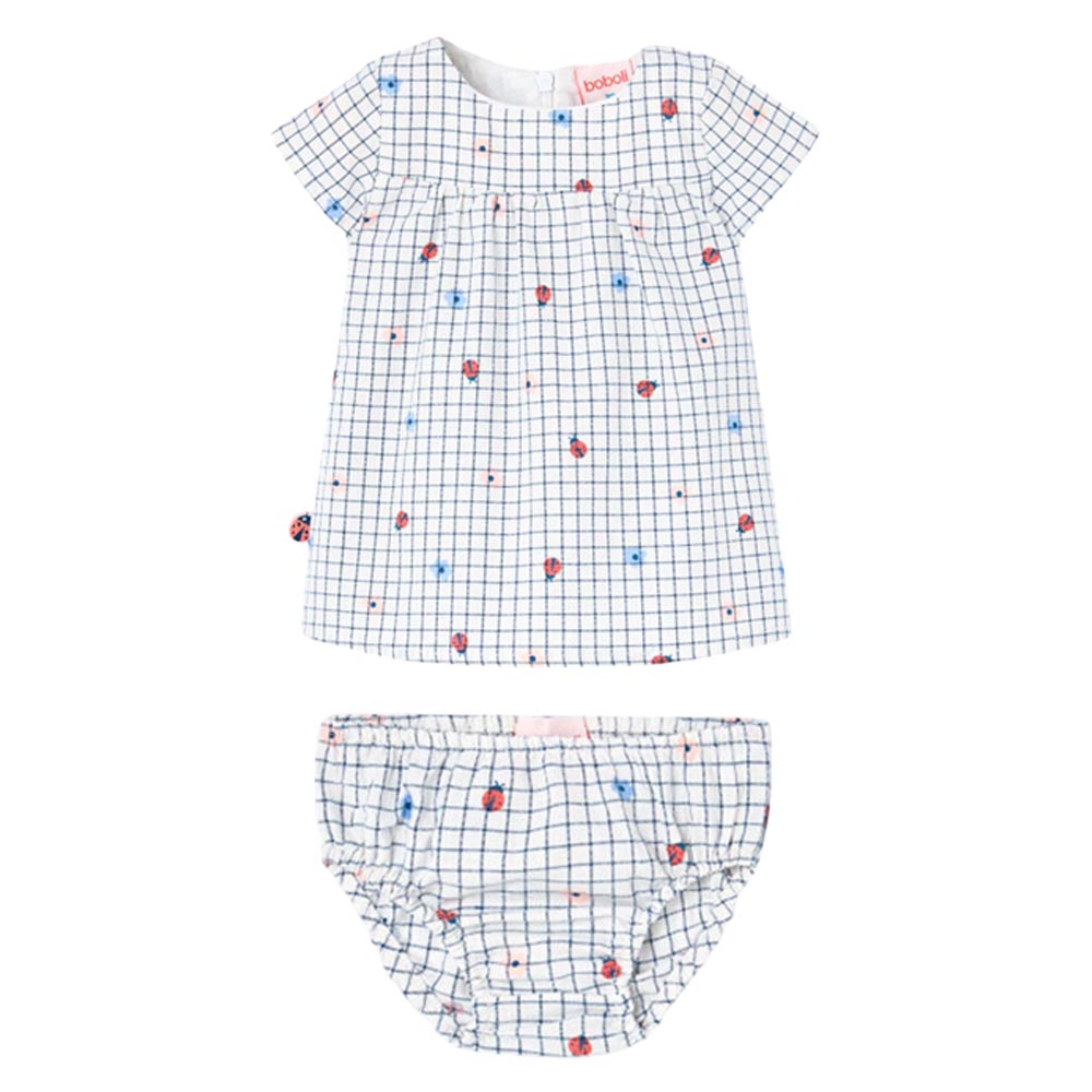 Boboli Baby Girl's Short Sleeves Checkered Poplin Dress with Bloomers - 2 Pcs