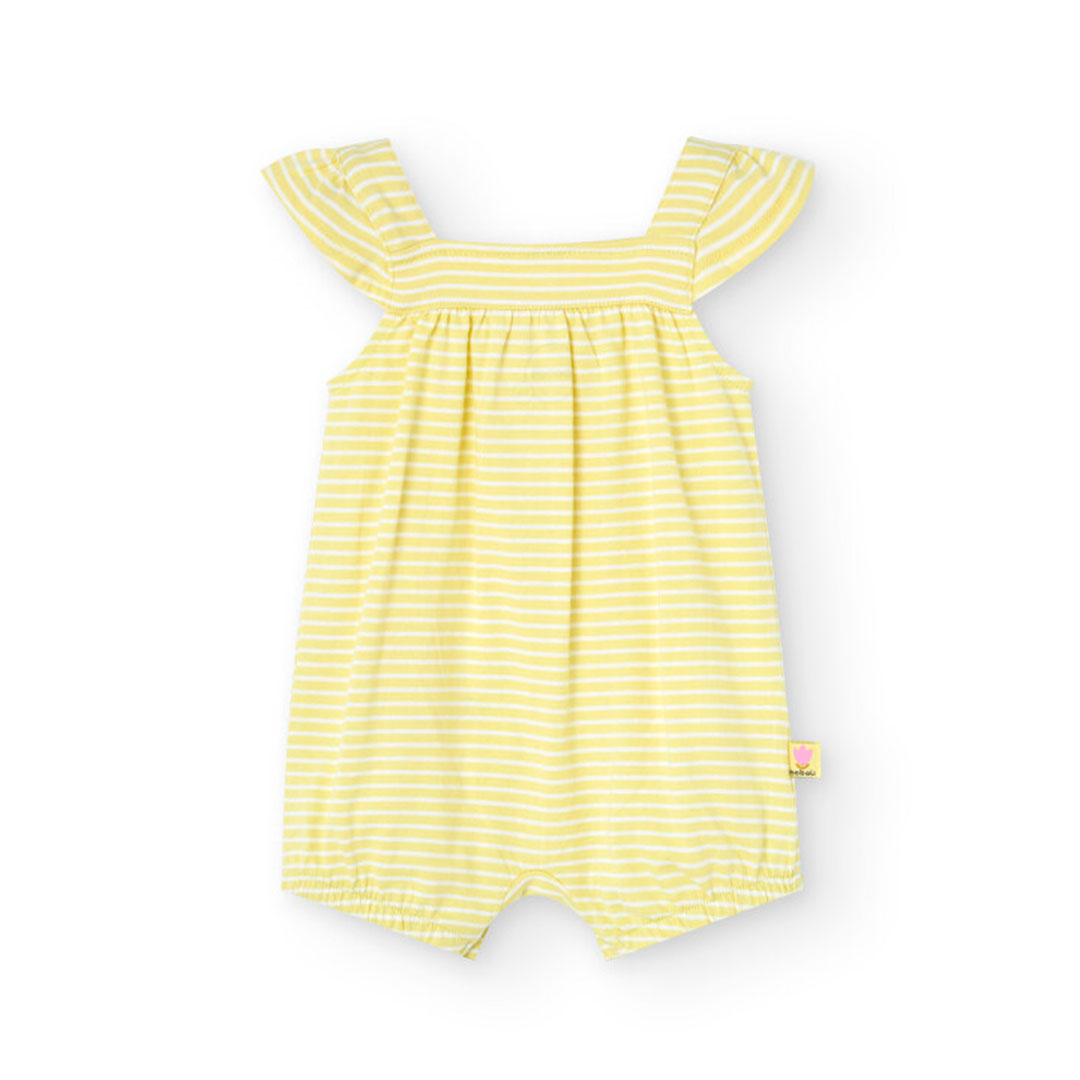 Boboli Baby Girl's Striped Knitted Romper with Flower Design - Yellow