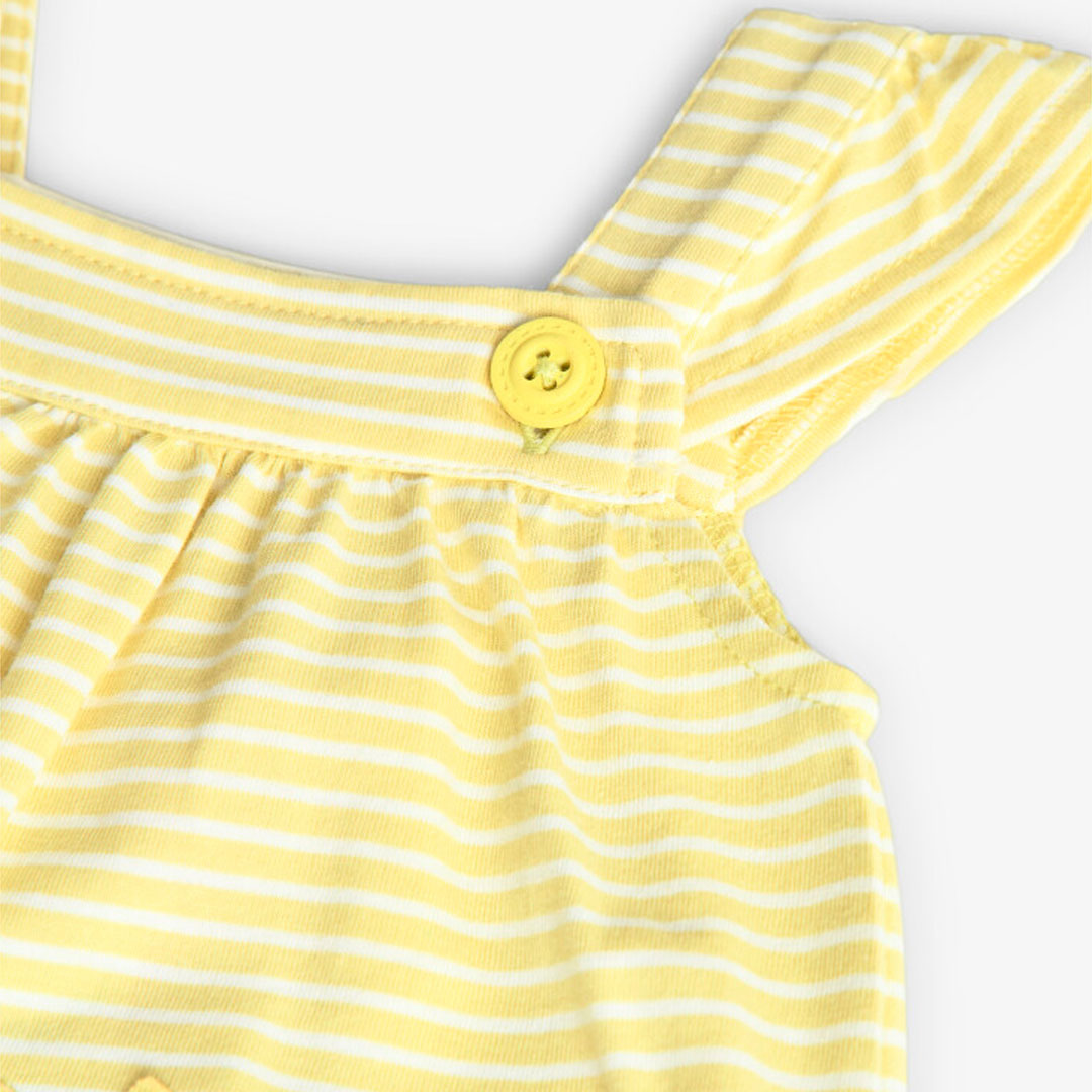 Boboli Baby Girl's Striped Knitted Romper with Flower Design - Yellow